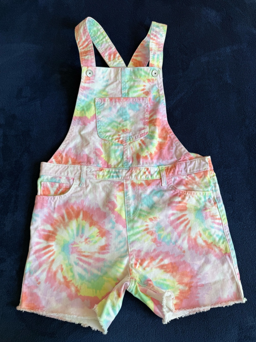 Place Pastel Tie-Dye Overalls in Pink, Mint, Yellow